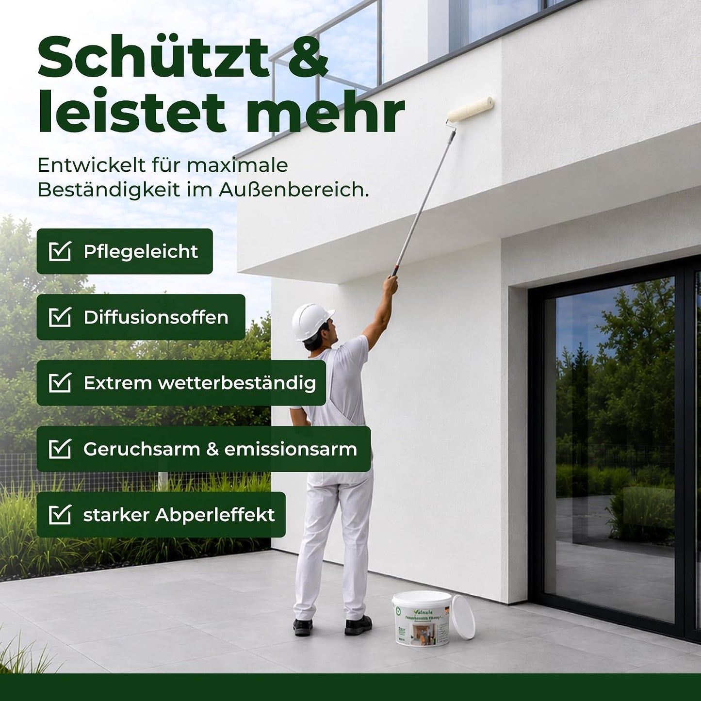 Fassadenfarbe Weiß Strong+ - Silikon-Fassadenfarbe weiß matt, ca. 60m²
