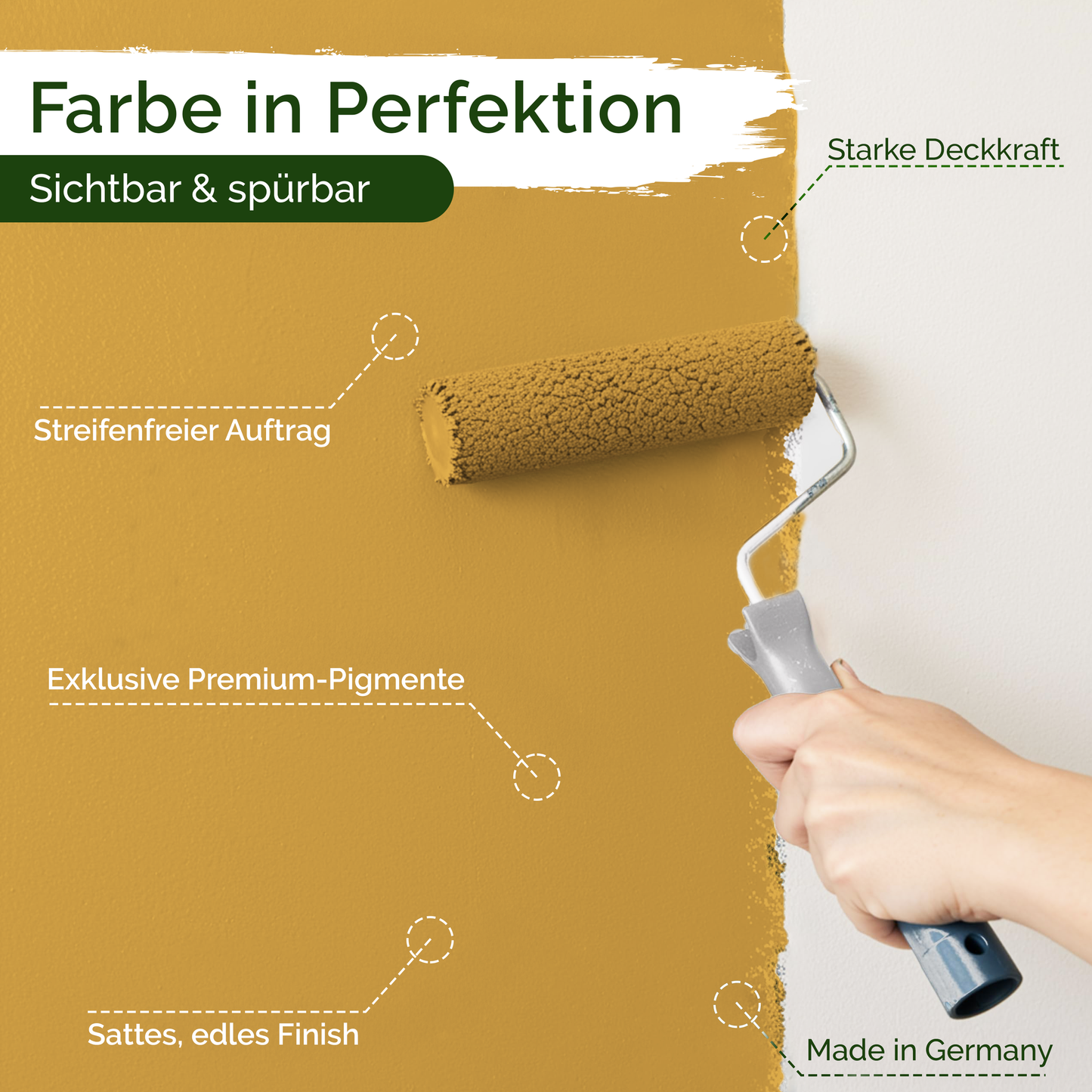 Premium Wandfarbe Amber Gold – Deckend & Lösemittelfrei
