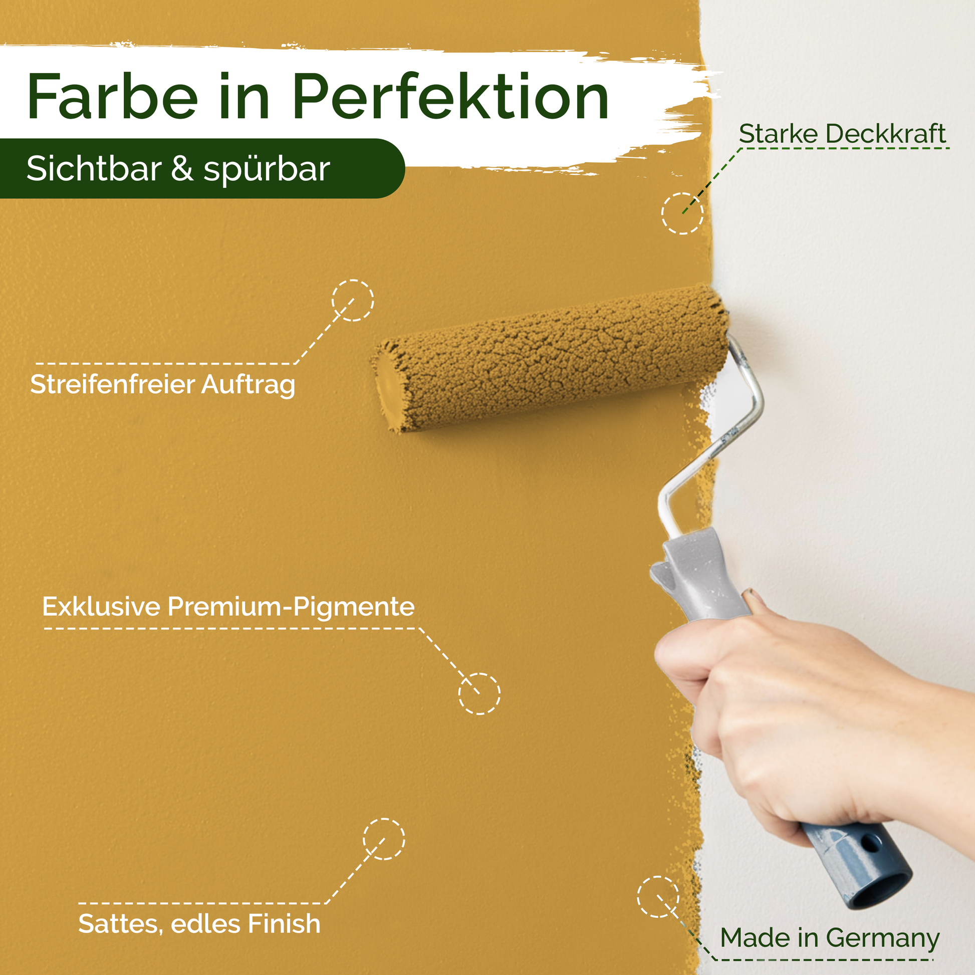 Premium Wandfarbe Amber Gold – Deckend & Lösemittelfrei