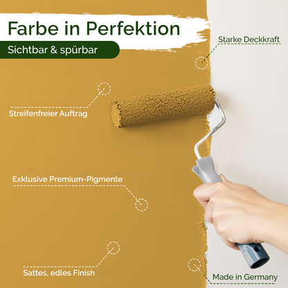 Premium Wandfarbe Amber Gold – Deckend & Lösemittelfrei