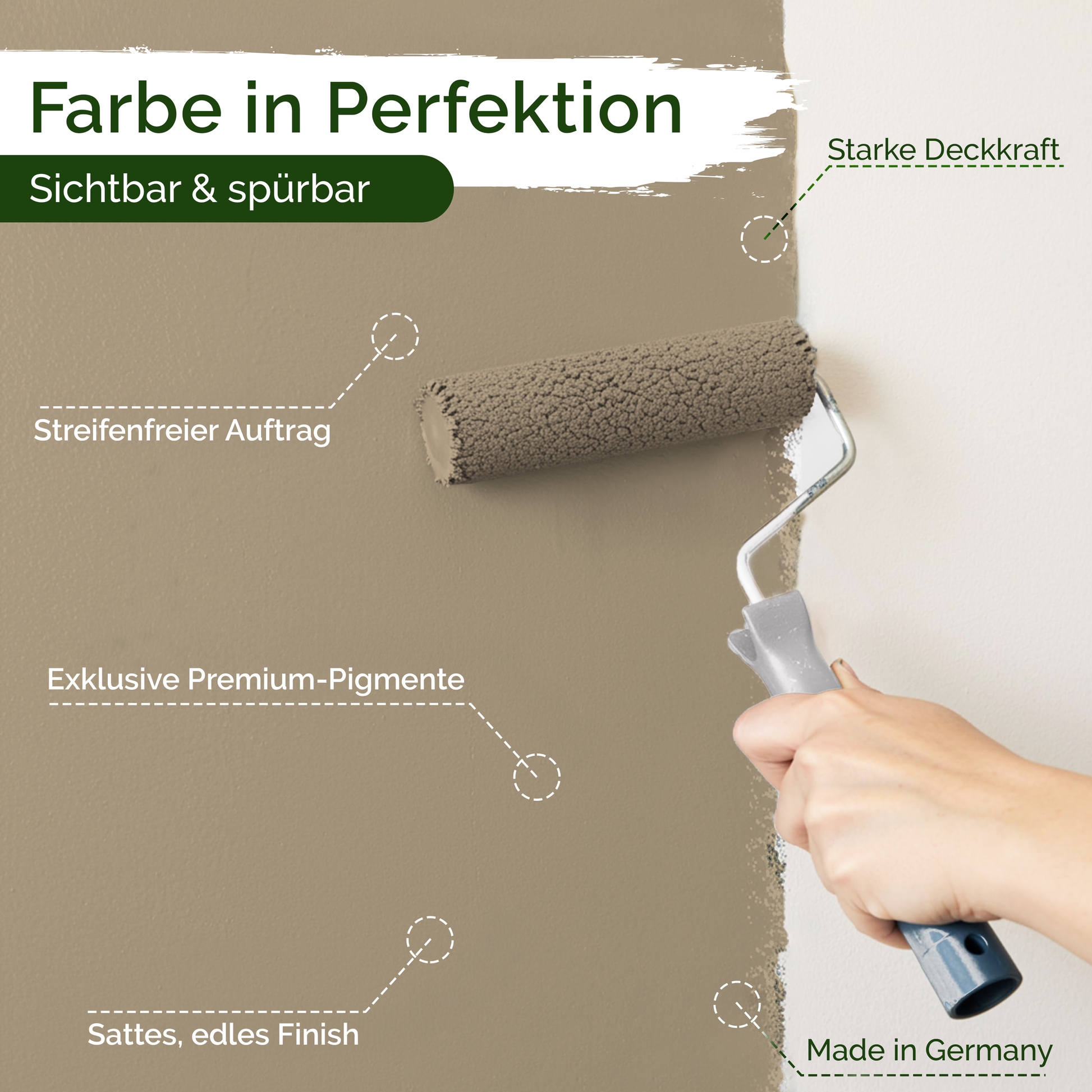 Premium Wandfarbe Warm Greige – Deckend & Lösemittelfrei