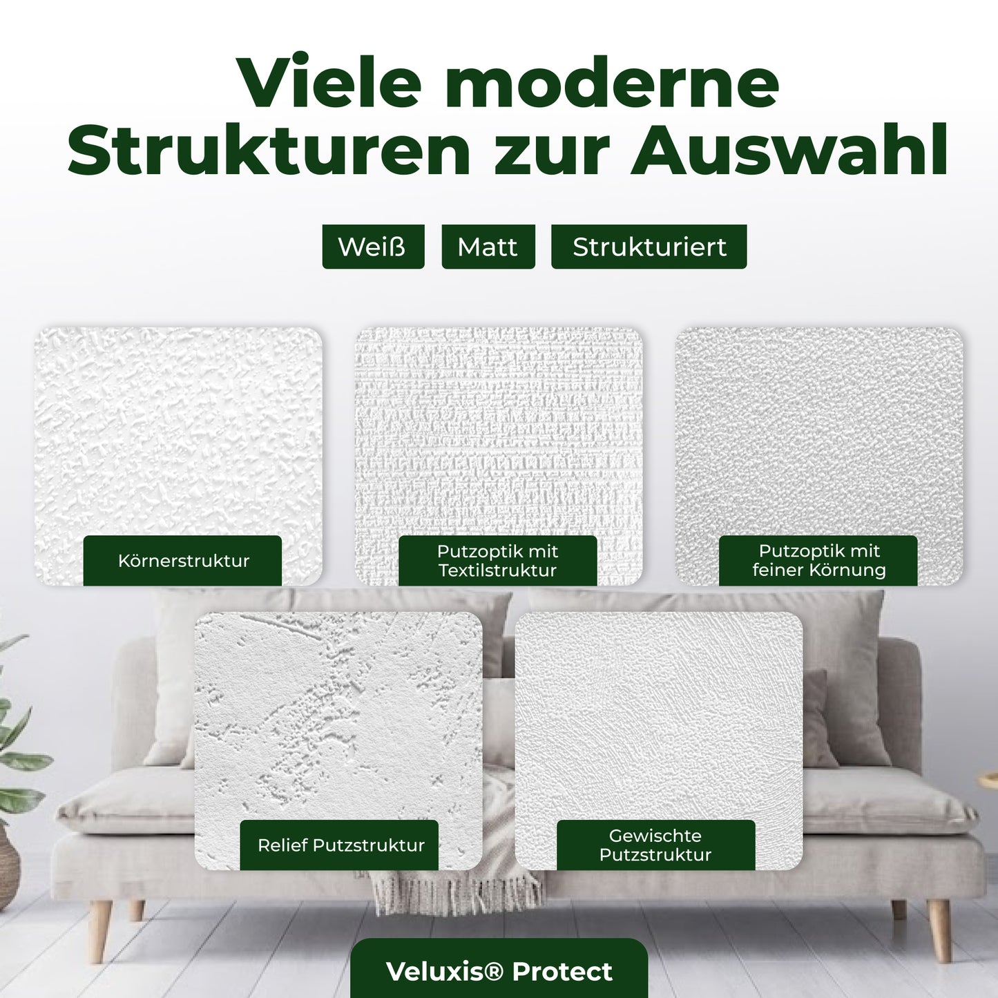 Vliestapete Weiß mit Putzoptik und Textilstruktur
