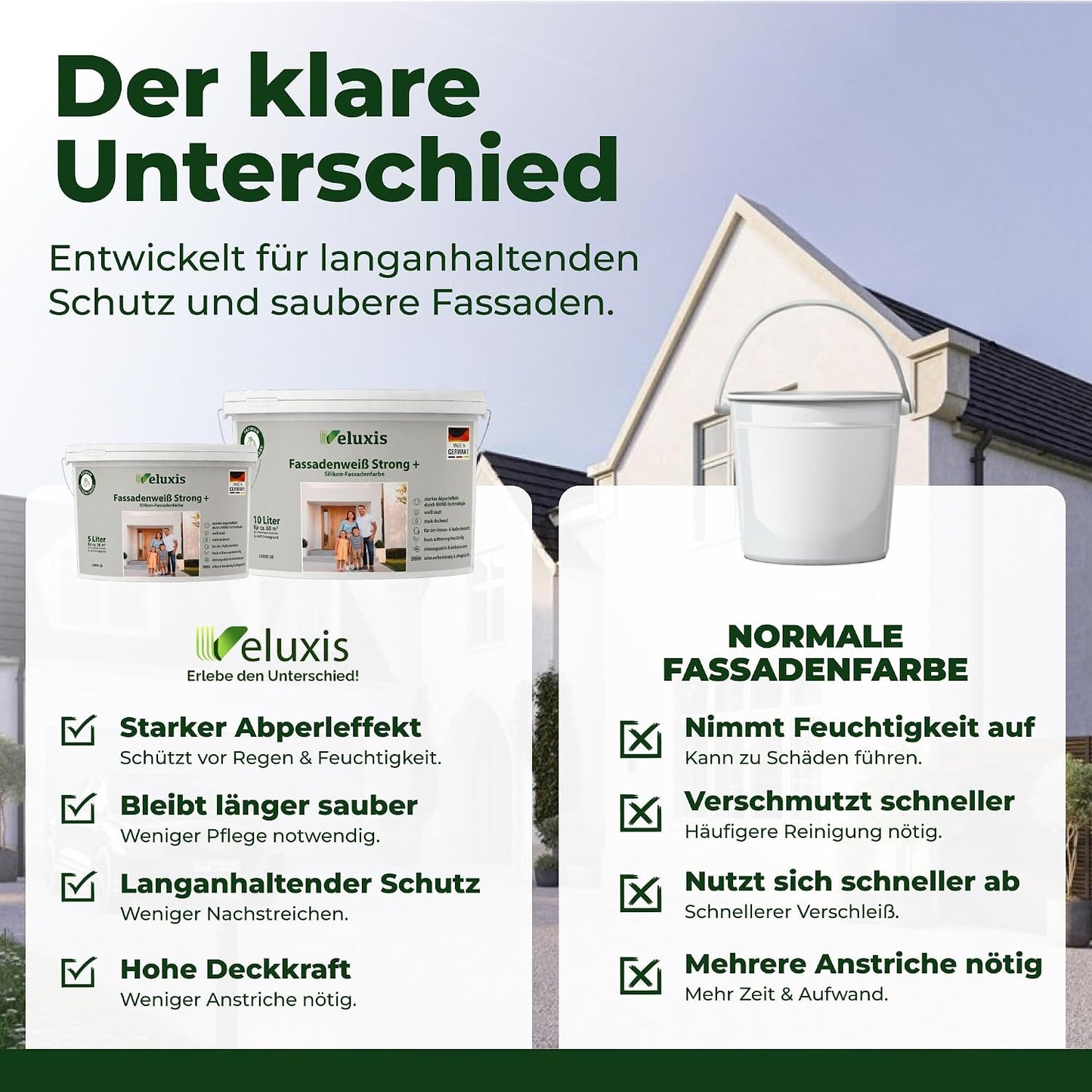 Fassadenfarbe Weiß Strong+ - Silikon-Fassadenfarbe weiß matt, ca. 60m²