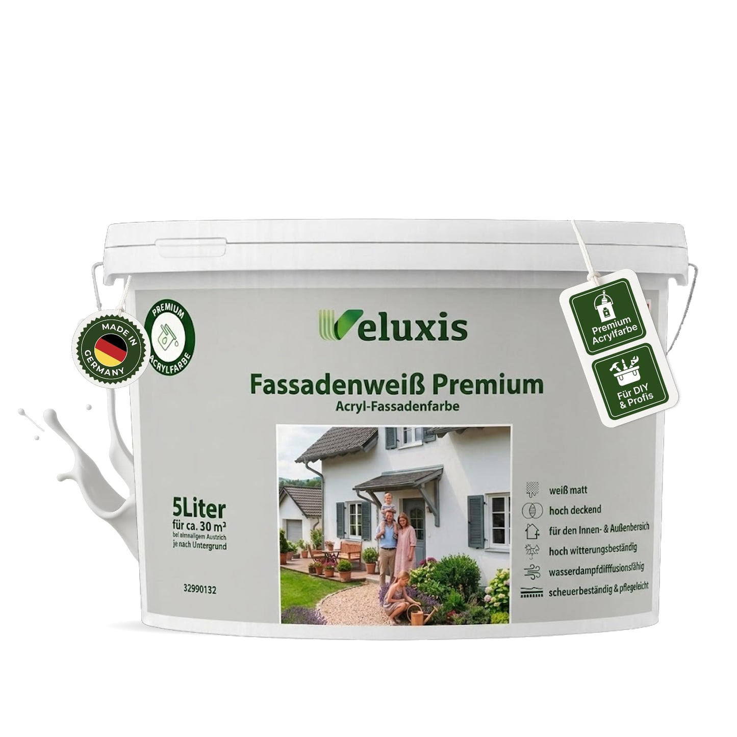 Fassadenfarbe Weiß Premium – Acryl-Fassadenfarbe weiß matt für ca. 30 m²