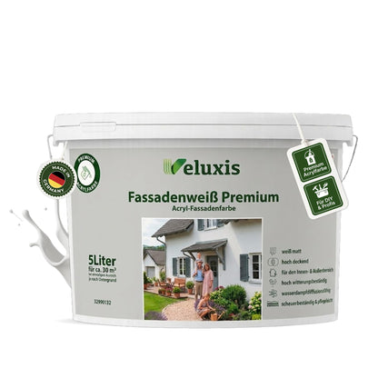 Fassadenfarbe Weiß Premium – Acryl-Fassadenfarbe weiß matt für ca. 30 m²