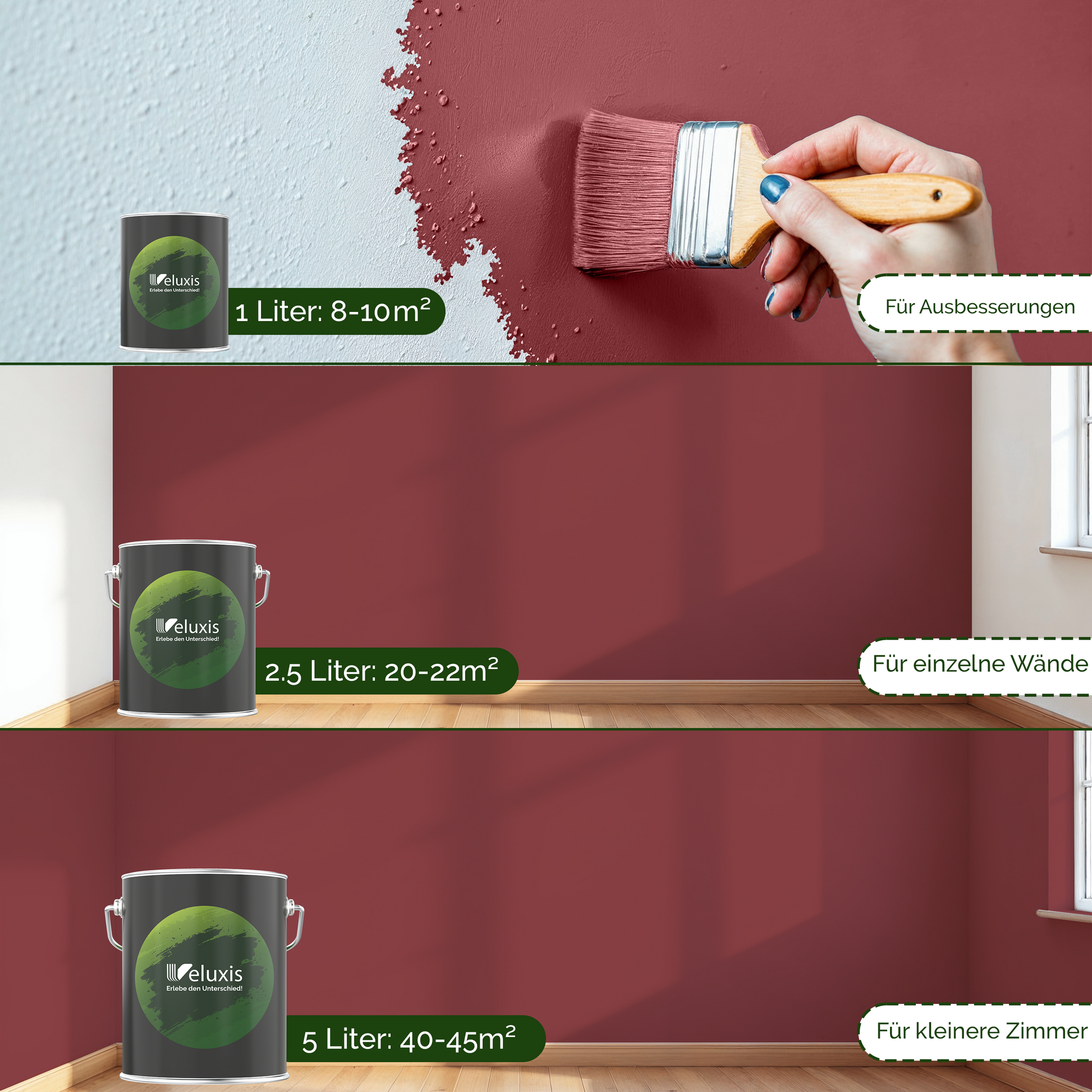 Wandfarbe Rot Innen – Premium Matt Finish Veluxis®