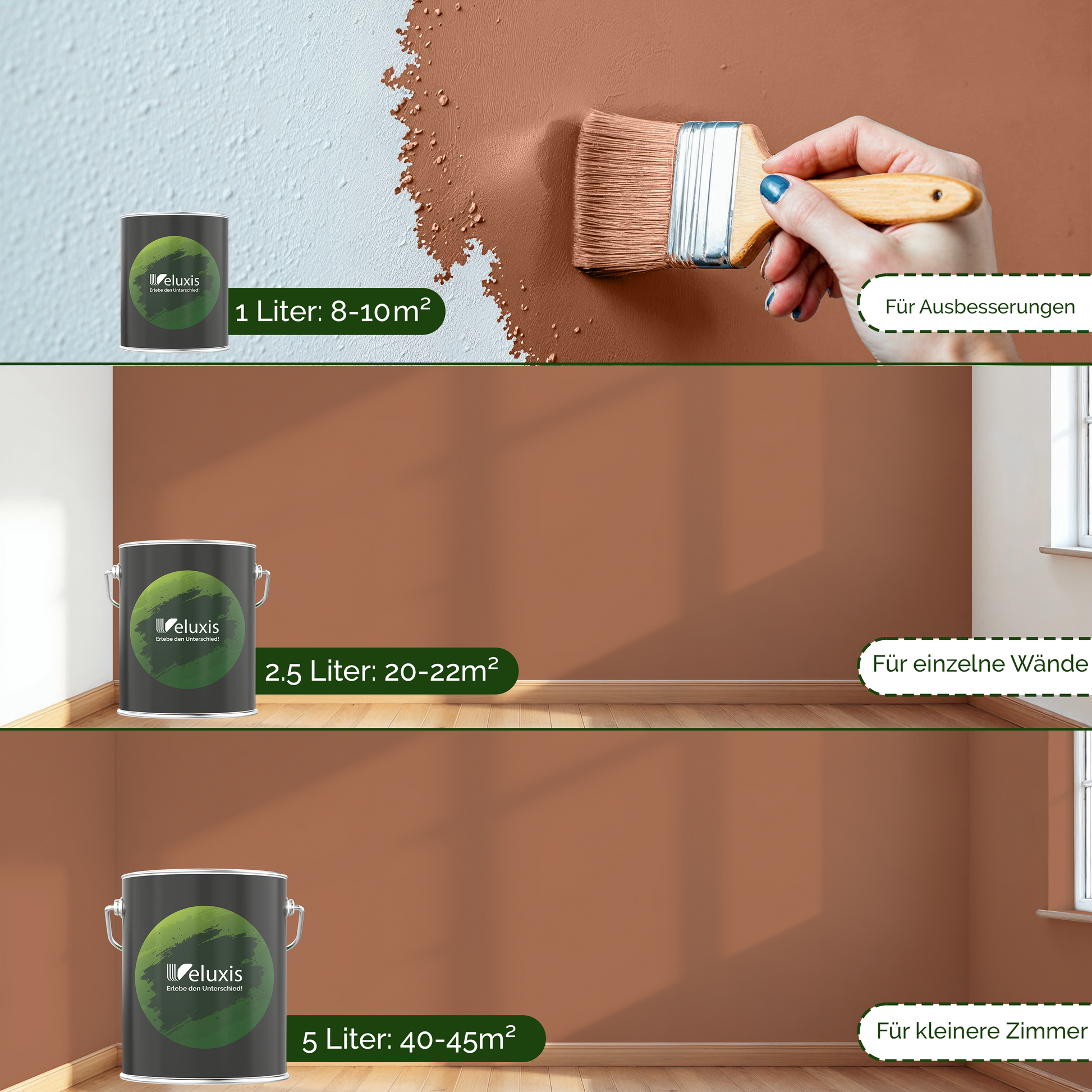 Wandfarbe Braun Innen – Premium Matt Finish Veluxis®