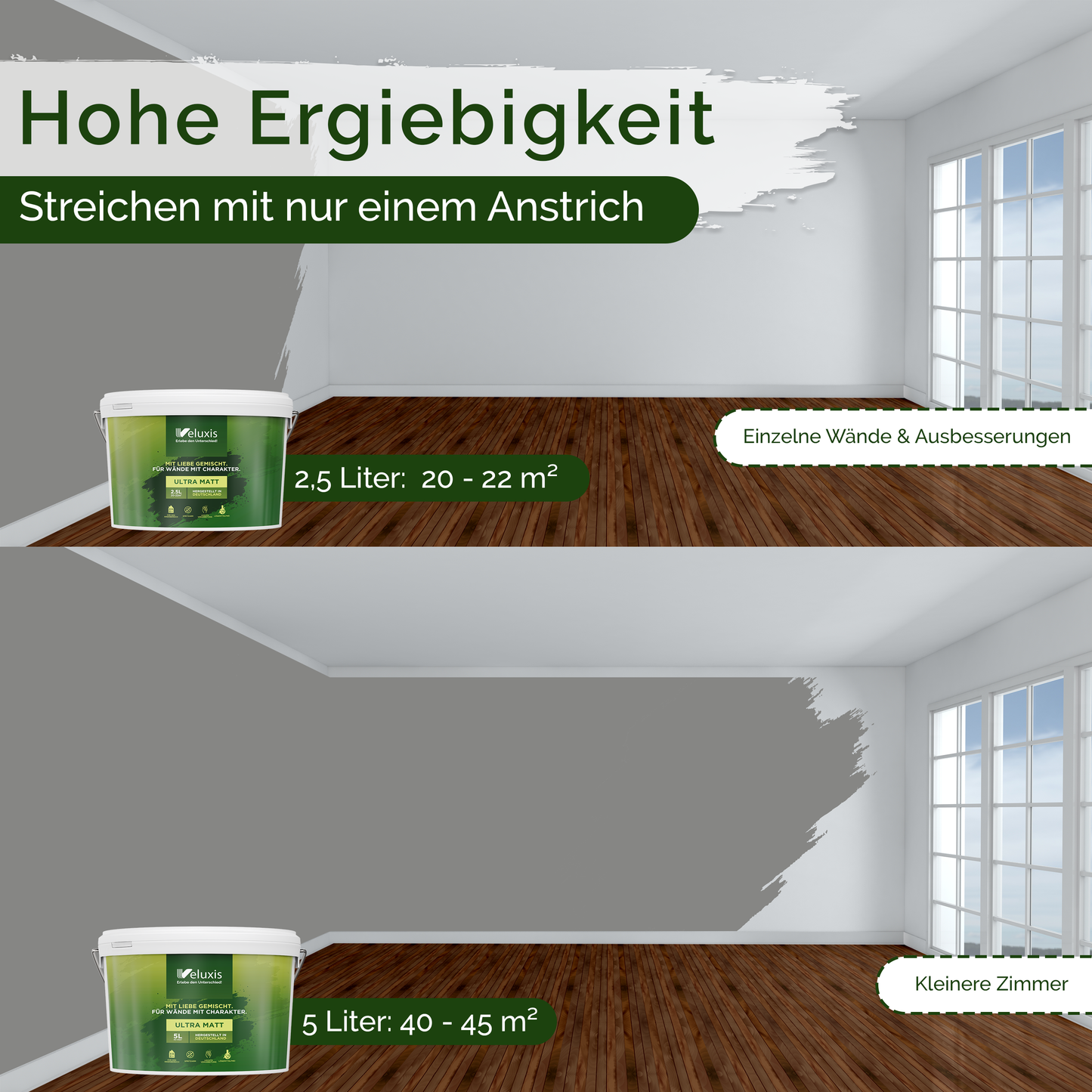 Wandfarbe Grau Innen – Universal Matt Finish Veluxis®