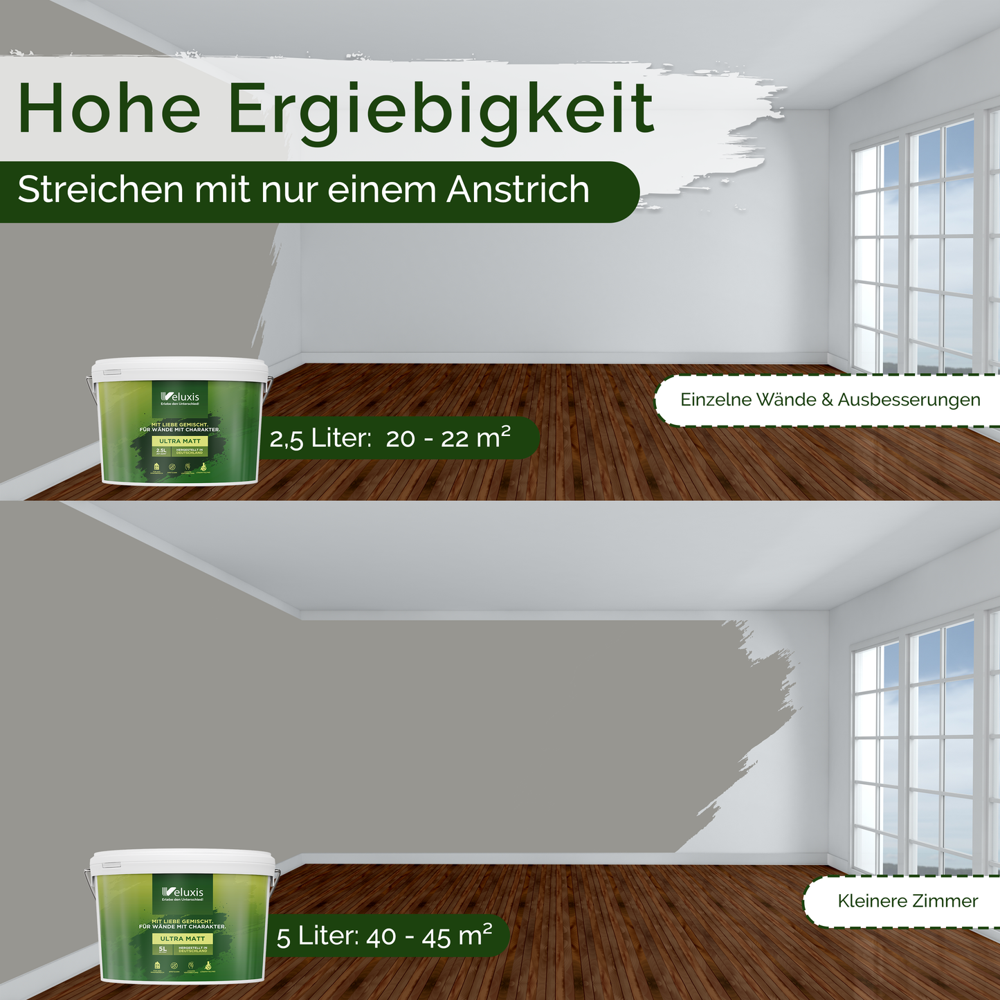 Wandfarbe Grau Innen – Universal Matt Finish Veluxis®
