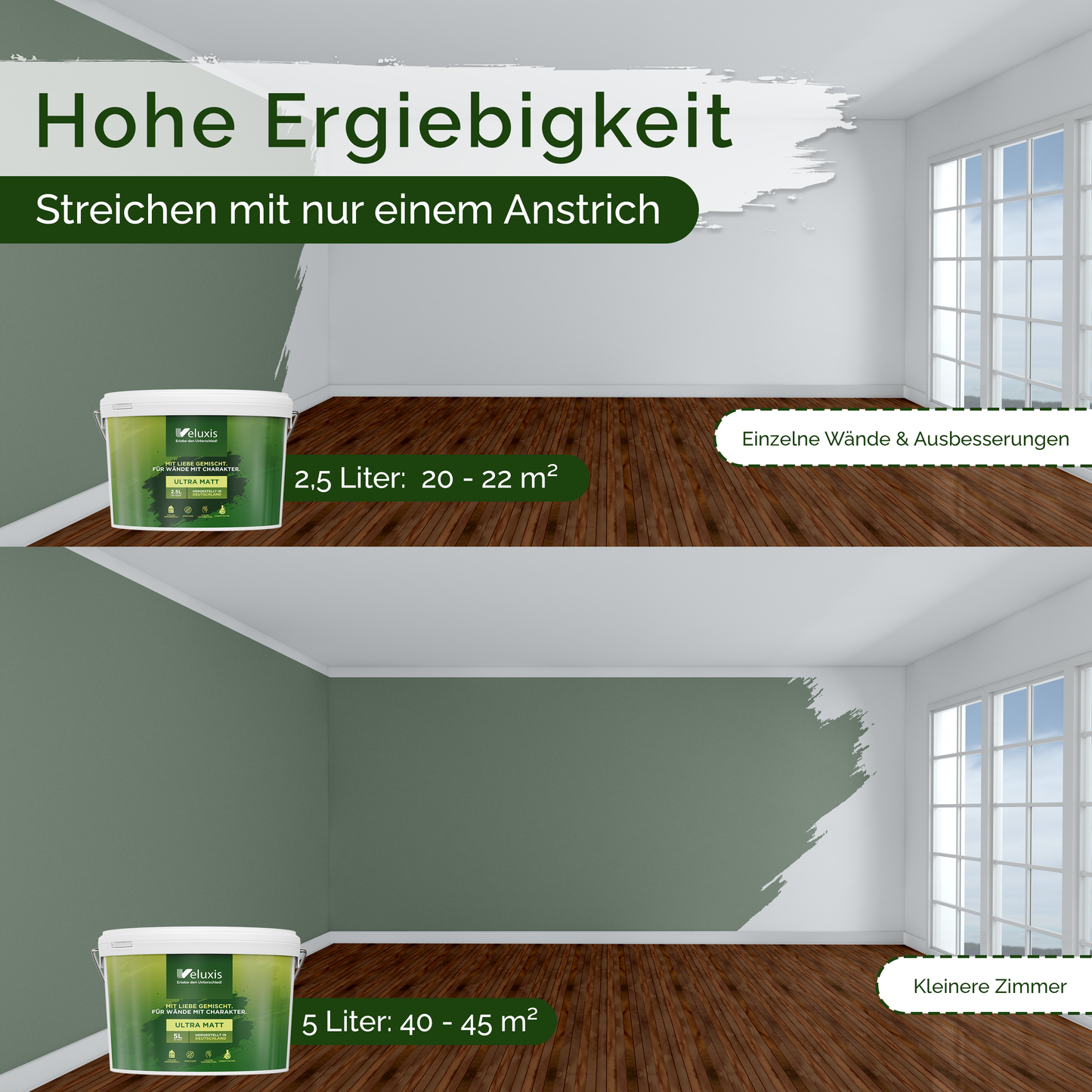 Wandfarbe Grün Innen – Universal Matt Finish Veluxis®
