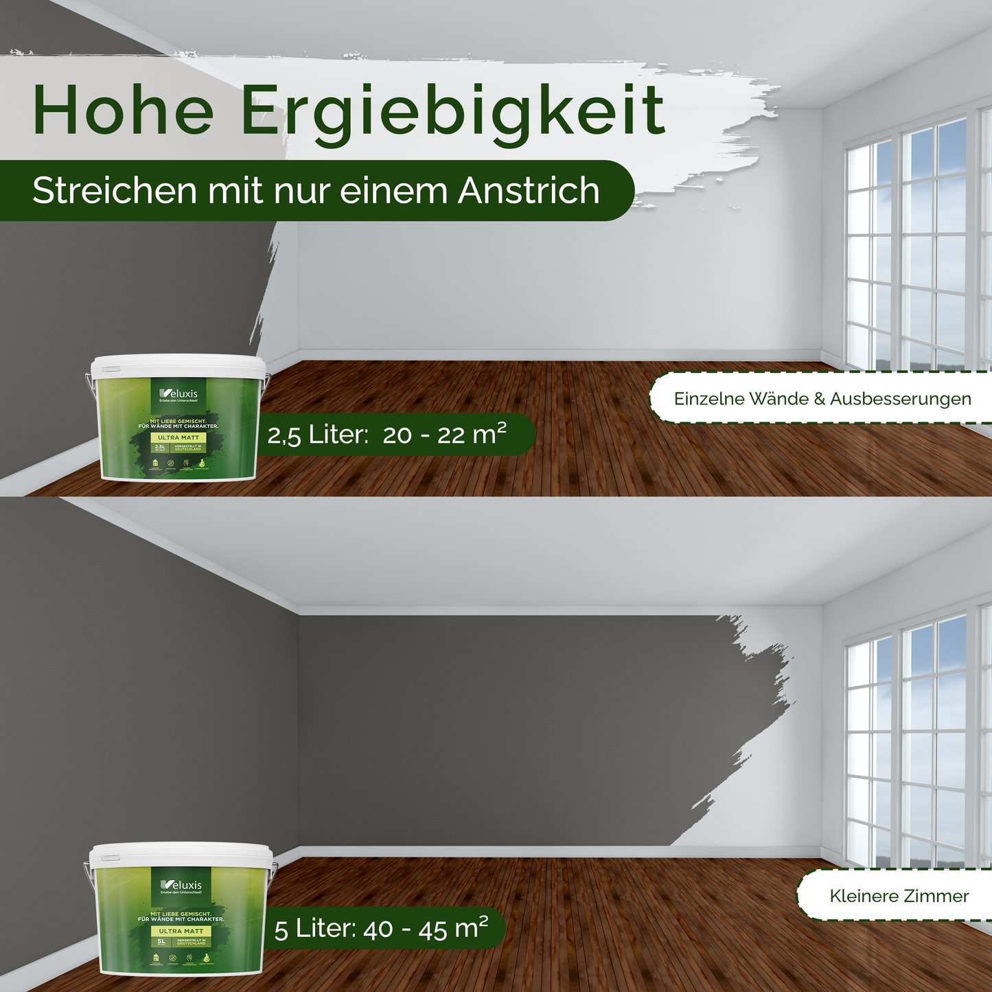 Wandfarbe Grau Innen – Universal Matt Finish Veluxis®