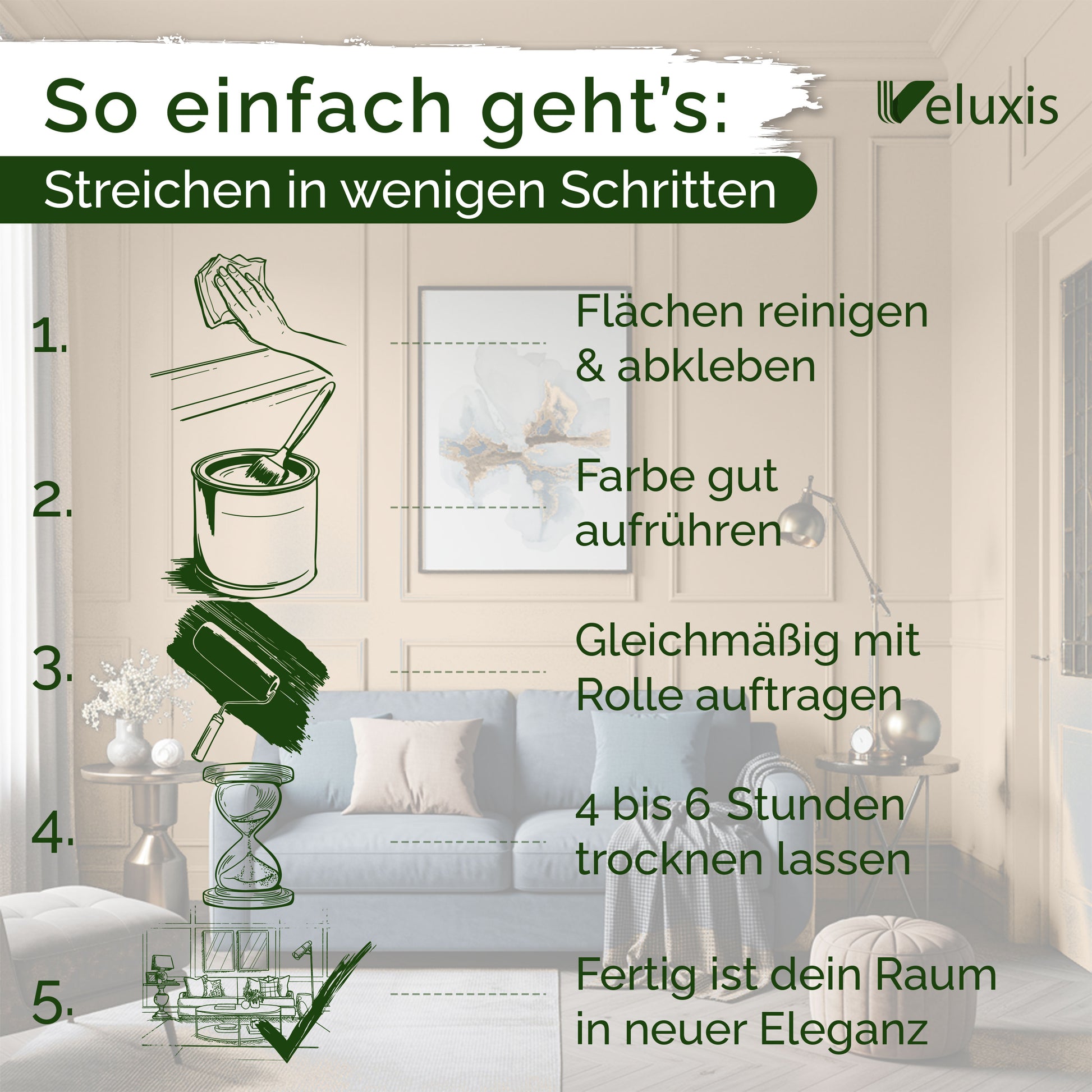 Wandfarbe Golden Beige – Made in Germany Veluxis®
