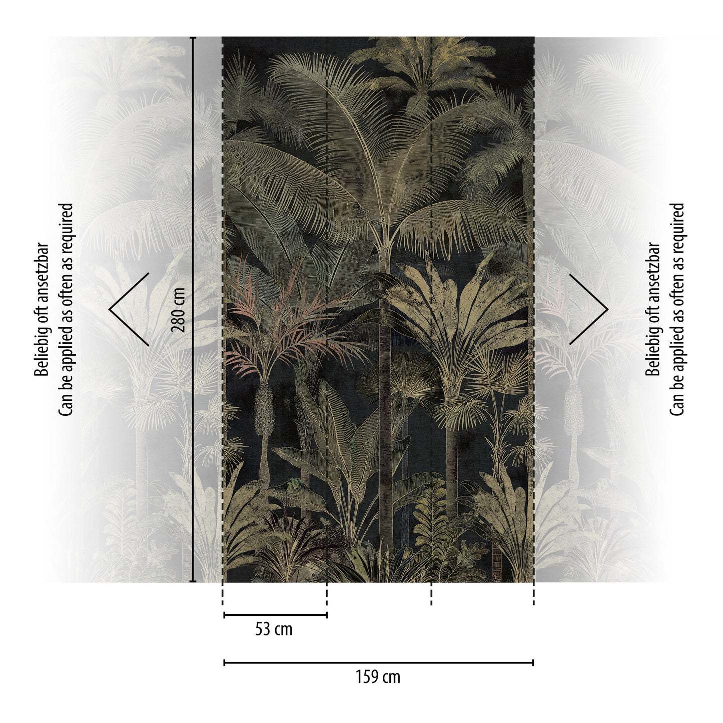 Fototapete Palmen Schwarz Gold - 1,59 m x 2,80 m