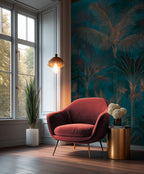 Fototapete Palmen Petrol Gold - 1,59 m x 2,80 m