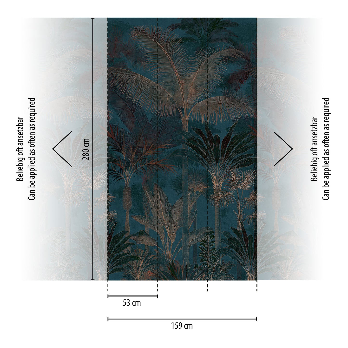 Fototapete Palmen Petrol Gold - 1,59 m x 2,80 m