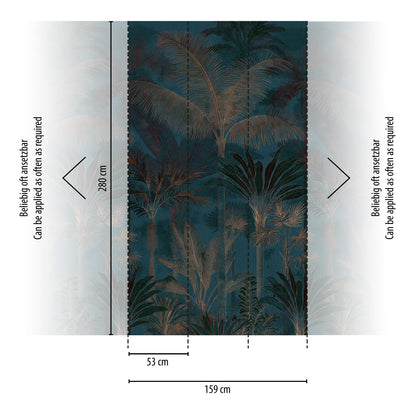 Fototapete Palmen Petrol Gold - 1,59 m x 2,80 m