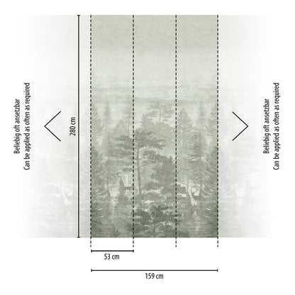 Fototapete Wald Nebel Grün Grau - 1,59 m x 2,80 m