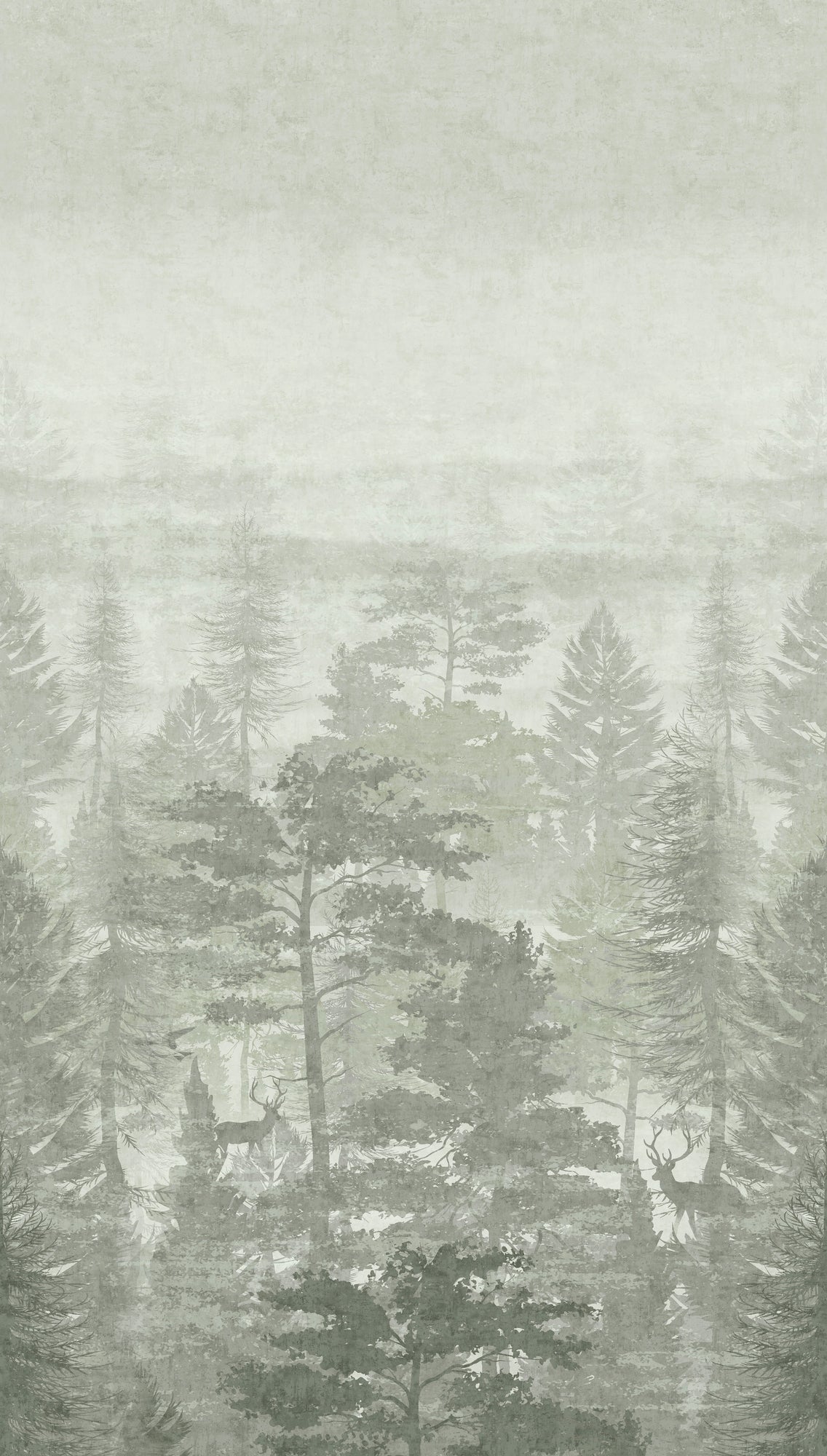Fototapete Wald Nebel Grün Grau - 1,59 m x 2,80 m