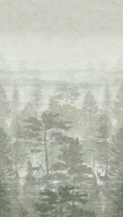Fototapete Wald Nebel Grün Grau - 1,59 m x 2,80 m