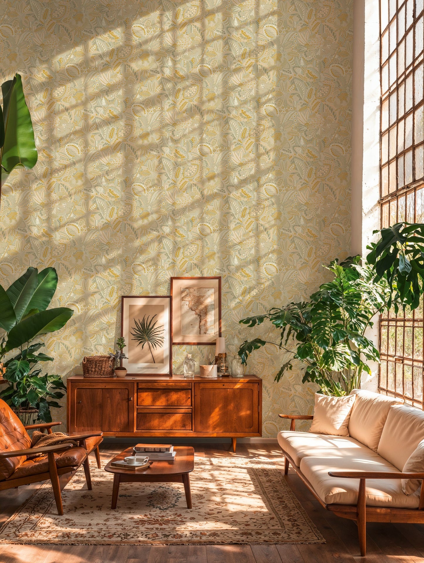 Mustertapete Florales Mosaik Beige-Ocker - 10,05 m x 0,53 m