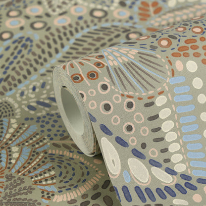 Mustertapete Florales Punkt-Mosaik Salbeiblau - 10,05 m x 0,53 m