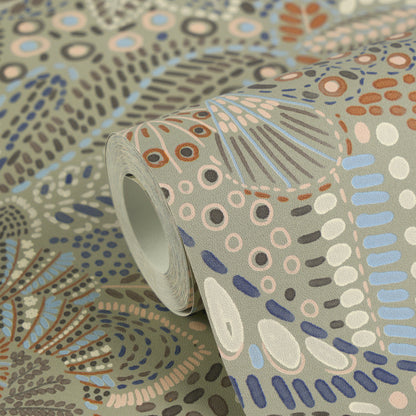 Mustertapete Florales Punkt-Mosaik Salbeiblau - 10,05 m x 0,53 m