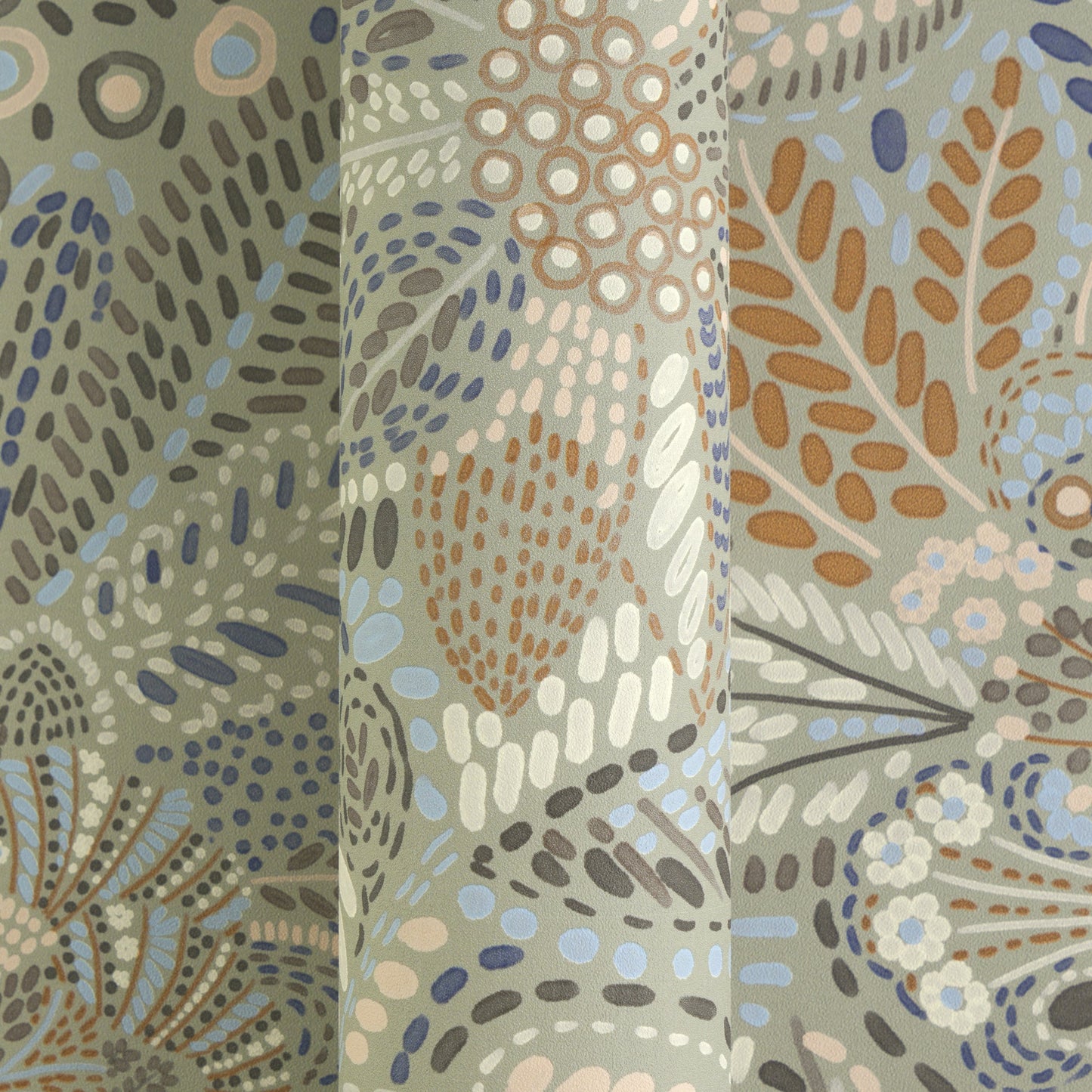 Mustertapete Florales Punkt-Mosaik Salbeiblau - 10,05 m x 0,53 m