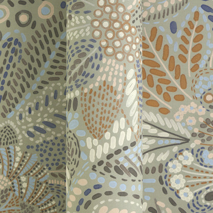 Mustertapete Florales Punkt-Mosaik Salbeiblau - 10,05 m x 0,53 m