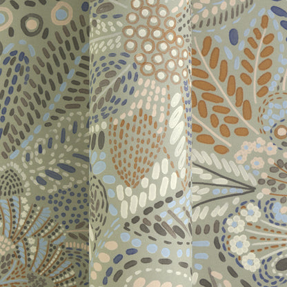 Mustertapete Florales Punkt-Mosaik Salbeiblau - 10,05 m x 0,53 m