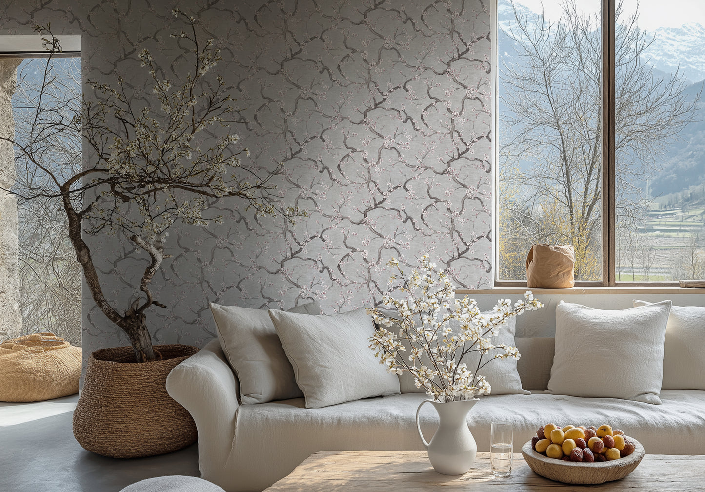 Livingwalls Metropolitan Stories Hot Spots Paula - Valle del Jerte Kirschblüten Grau - 10,05 m x 0,53 m