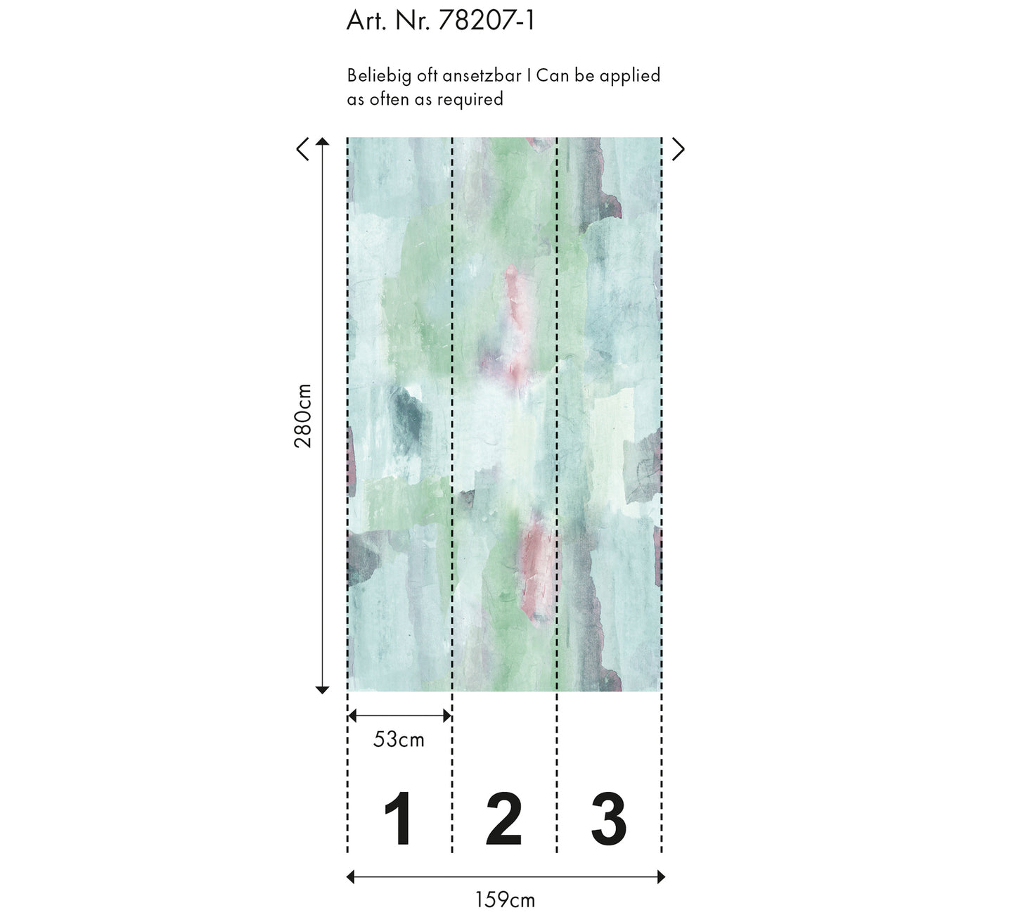 Fototapete Aquarell Grün Blau Rosa - 1,59 m x 2,80 m