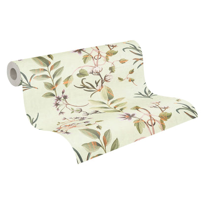 Mustertapete Zarte Zweige Grün Beige - 10,05 m x 0,53 m