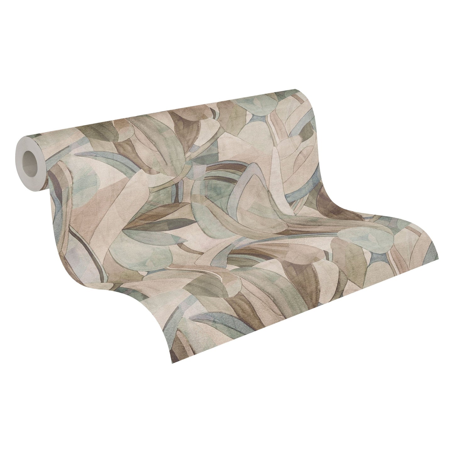 Mustertapete Blätter Aquarell Beige Grün - 10,05 m x 0,53 m