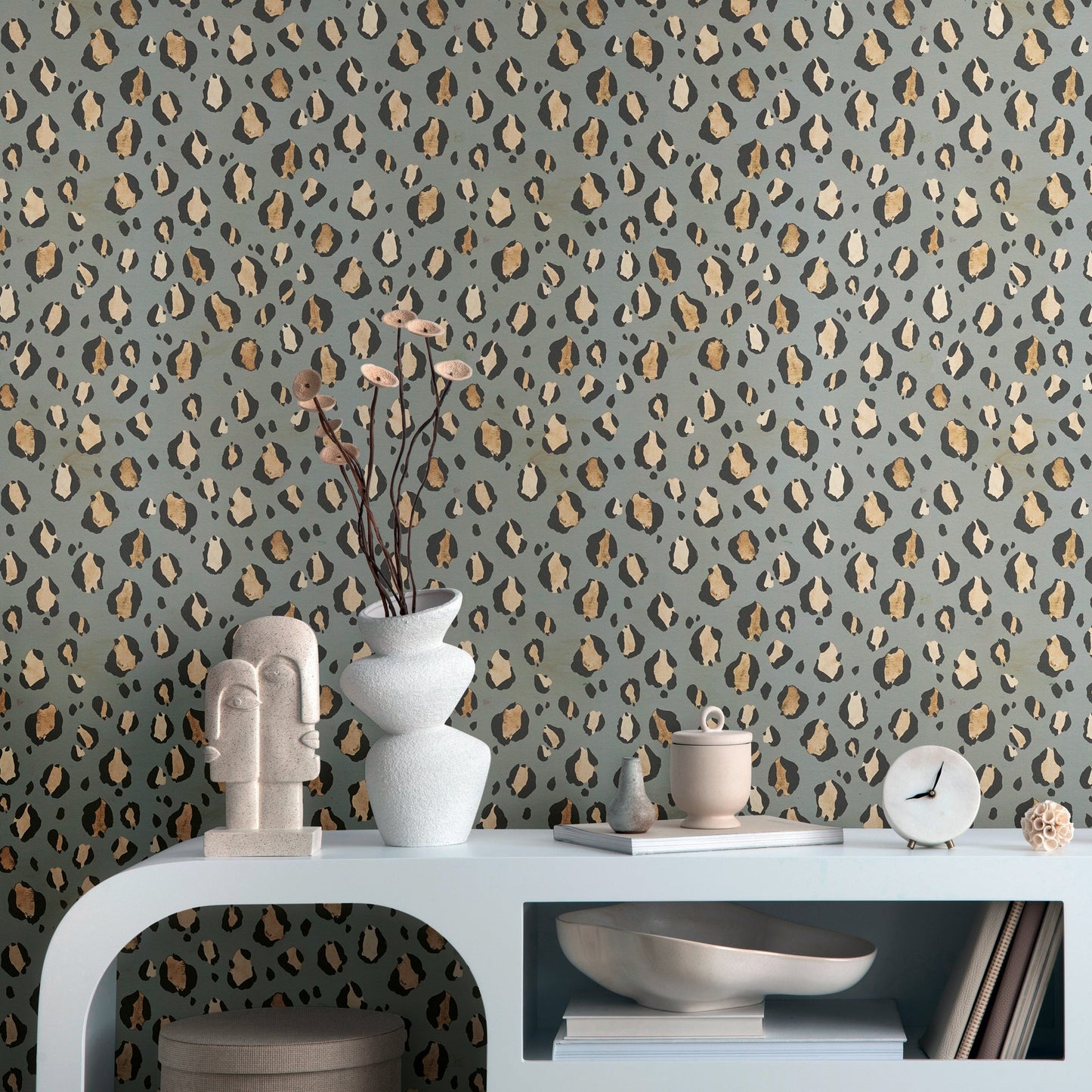 Mustertapete Leopardenmuster Grau Beige - 10,05 m x 0,53 m