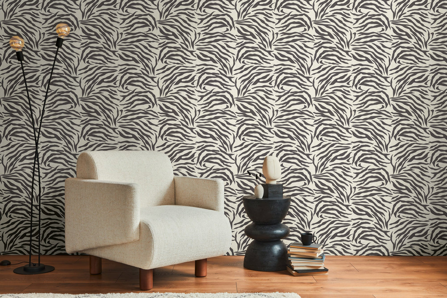 Mustertapete Zebra Muster Beige Schwarz - 10,05 m x 0,53 m