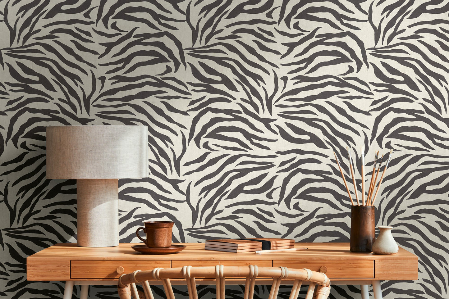 Mustertapete Zebra Muster Beige Schwarz - 10,05 m x 0,53 m