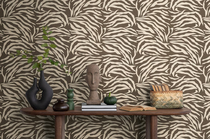 Mustertapete Zebra Muster Braun Beige - 10,05 m x 0,53 m
