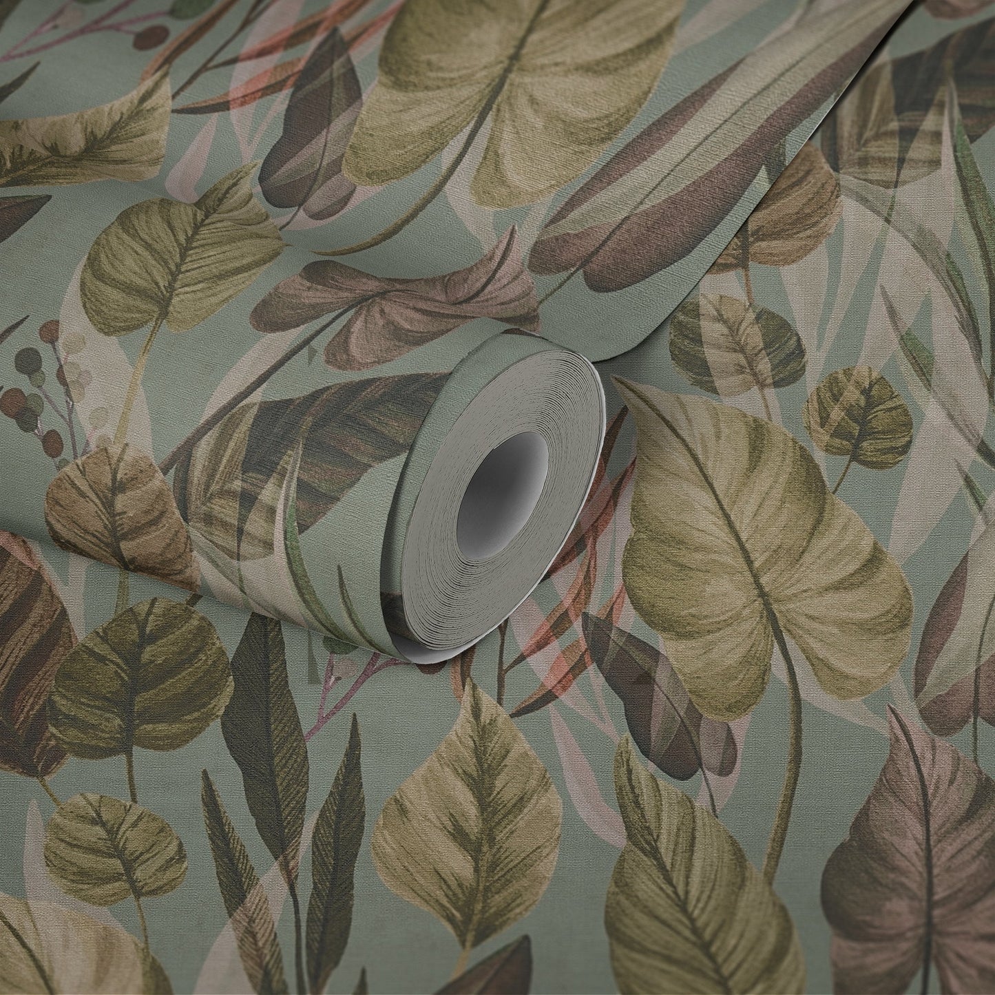 Mustertapete Tropische Blätter Mint Grün - 10,05 m x 0,53 m