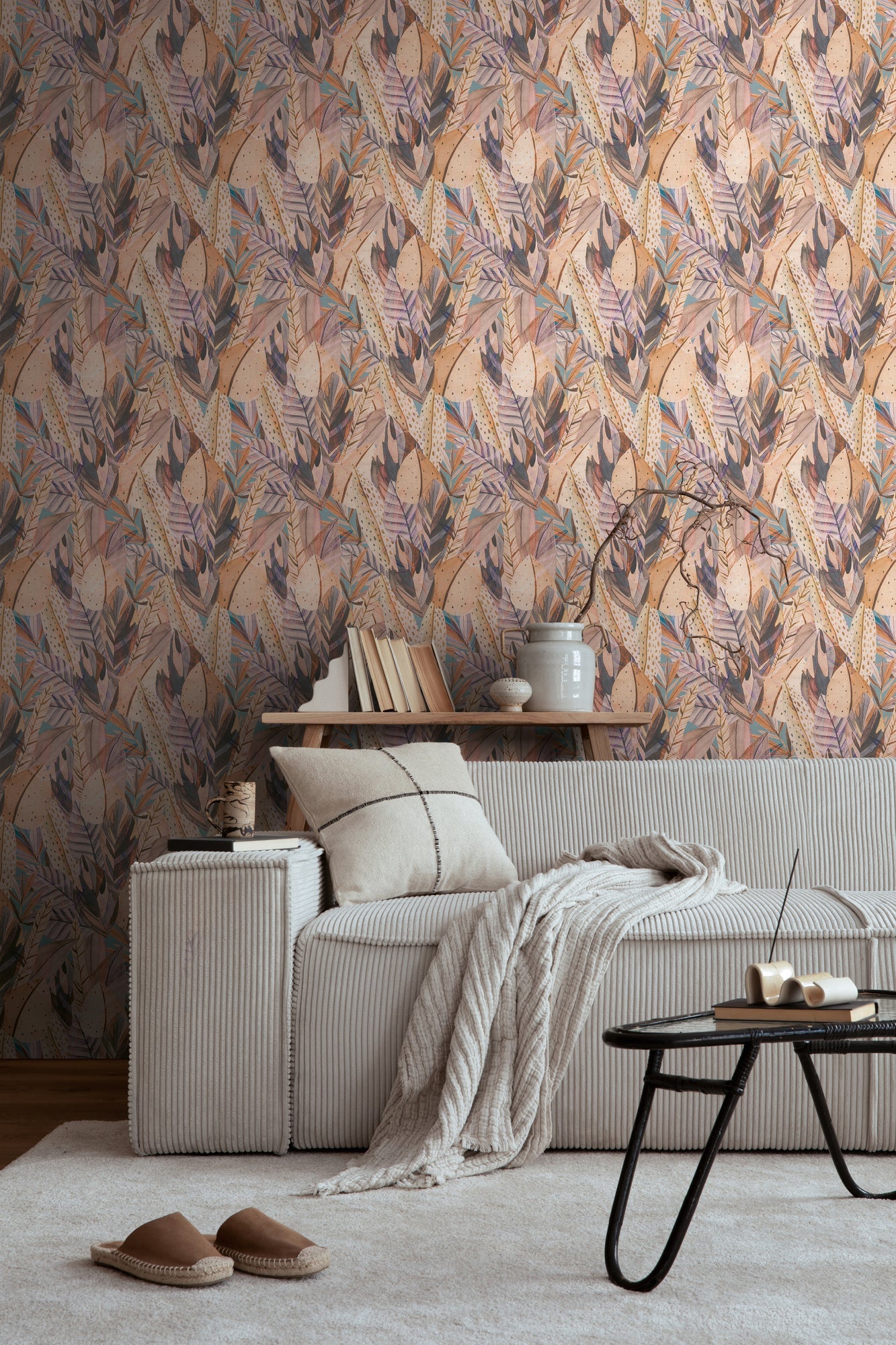 Mustertapete Tropische Blätter Beige Pastell - 10,05 m x 0,53 m