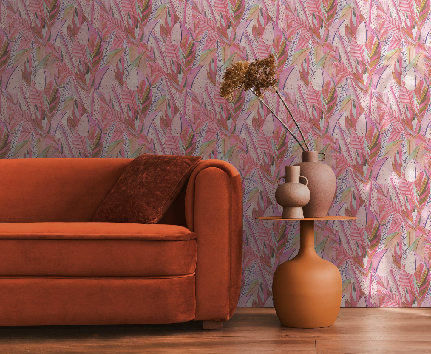 Mustertapete Tropische Blätter Pink - 10,05 m x 0,53 m