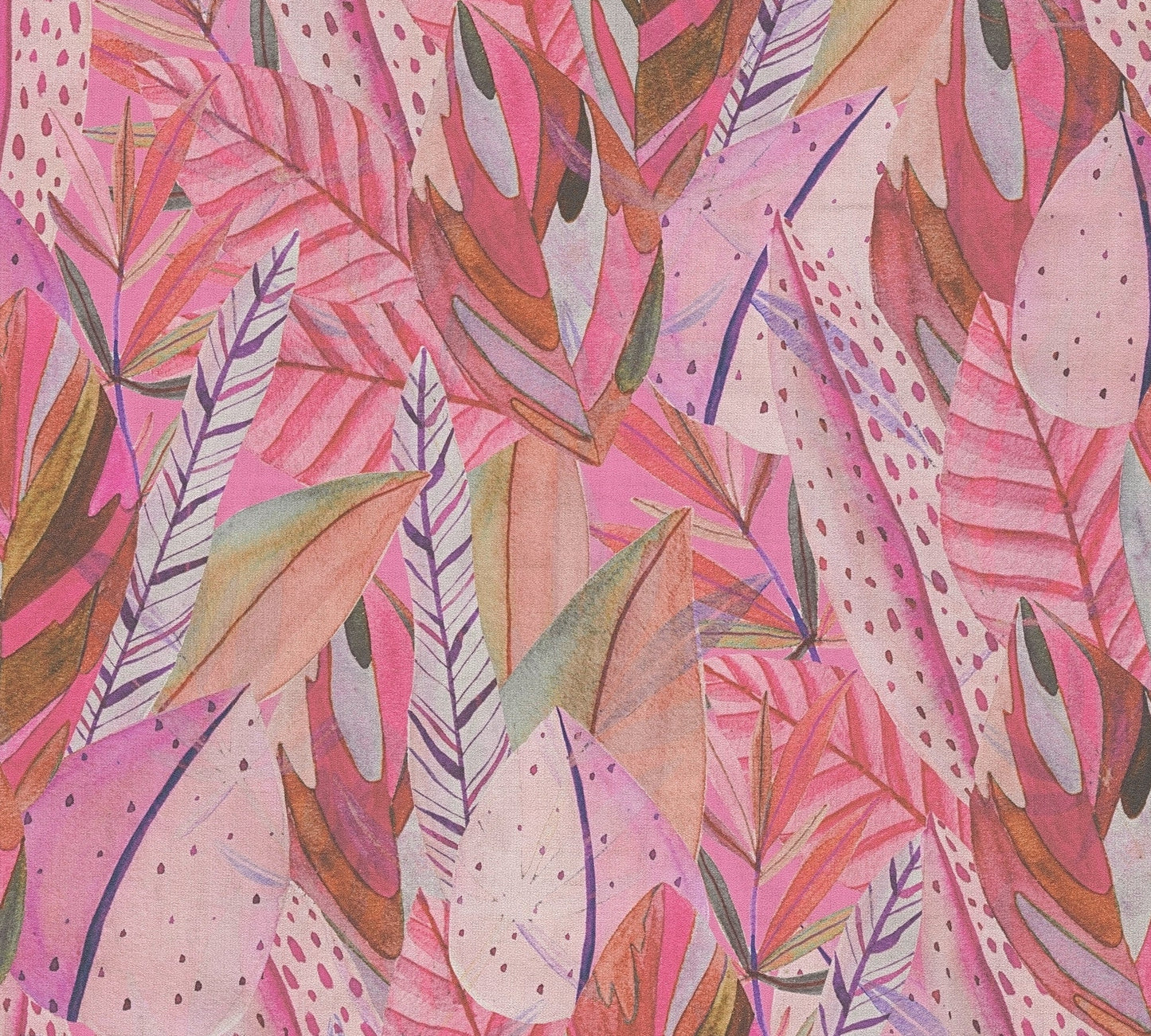 Mustertapete Tropische Blätter Pink - 10,05 m x 0,53 m