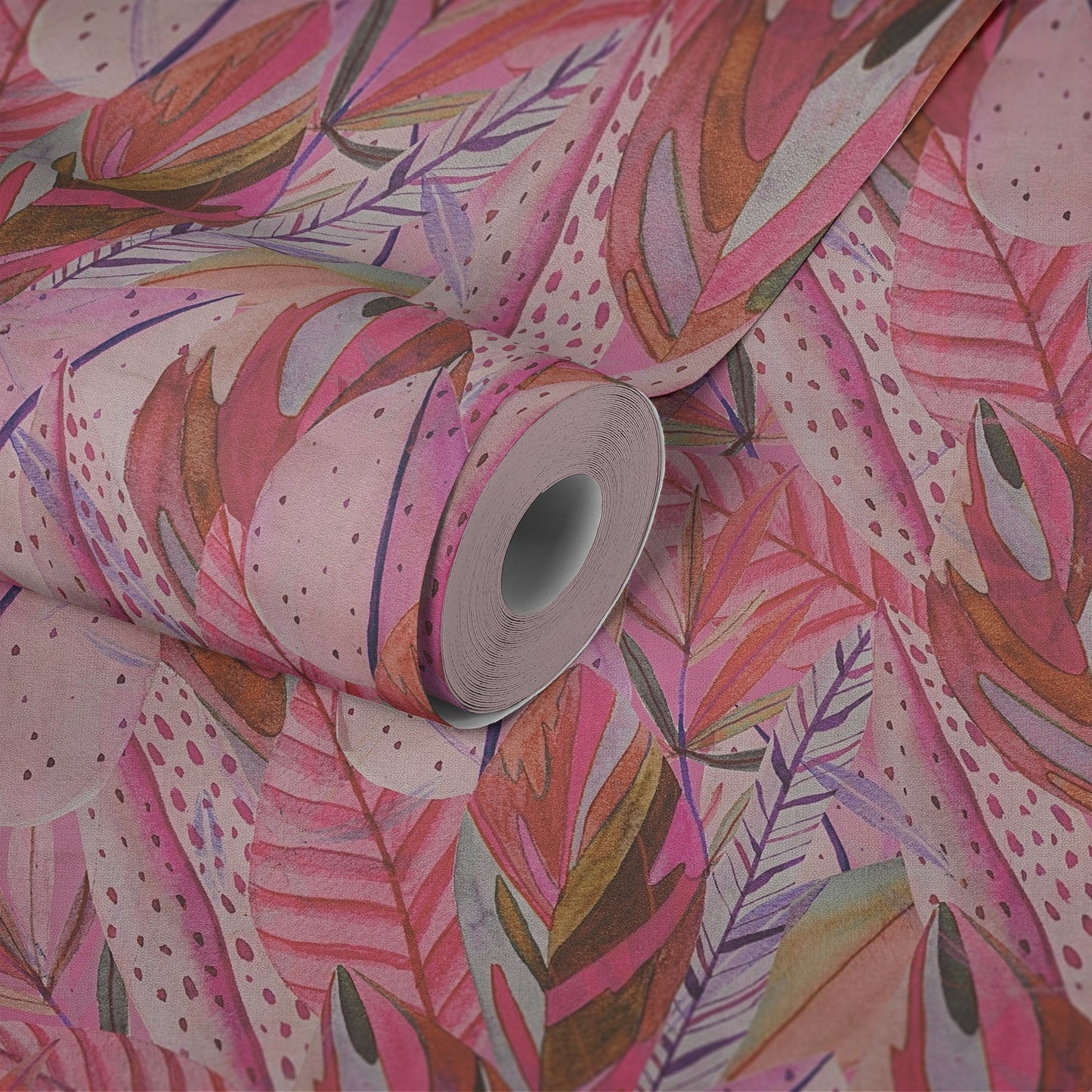 Mustertapete Tropische Blätter Pink - 10,05 m x 0,53 m