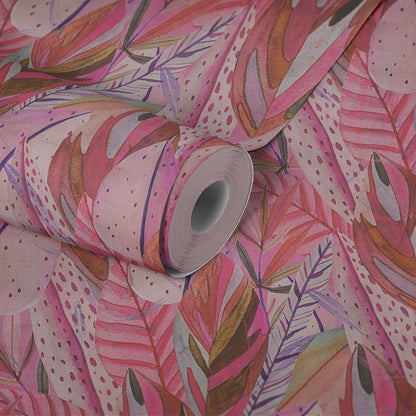 Mustertapete Tropische Blätter Pink - 10,05 m x 0,53 m