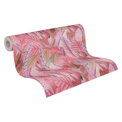 Mustertapete Tropische Blätter Pink - 10,05 m x 0,53 m