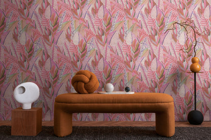 Mustertapete Tropische Blätter Pink - 10,05 m x 0,53 m