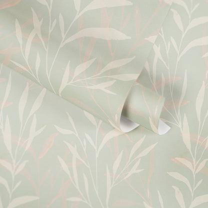 Mustertapete Blätter Mint Beige - 10,05 m x 0,53 m