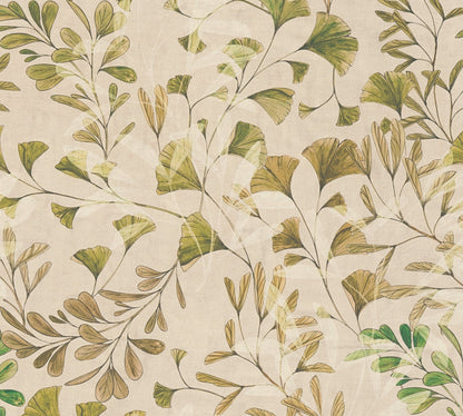 Mustertapete Ginkgo Blätter Beige Grün - 10,05 m x 0,53 m