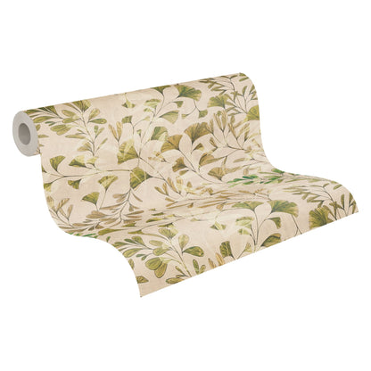 Mustertapete Ginkgo Blätter Beige Grün - 10,05 m x 0,53 m