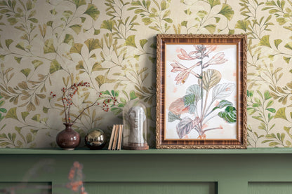 Mustertapete Ginkgo Blätter Beige Grün - 10,05 m x 0,53 m