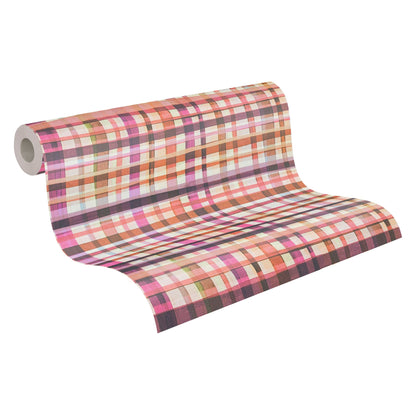 Mustertapete Karo Muster Pink Orange - 10,05 m x 0,53 m